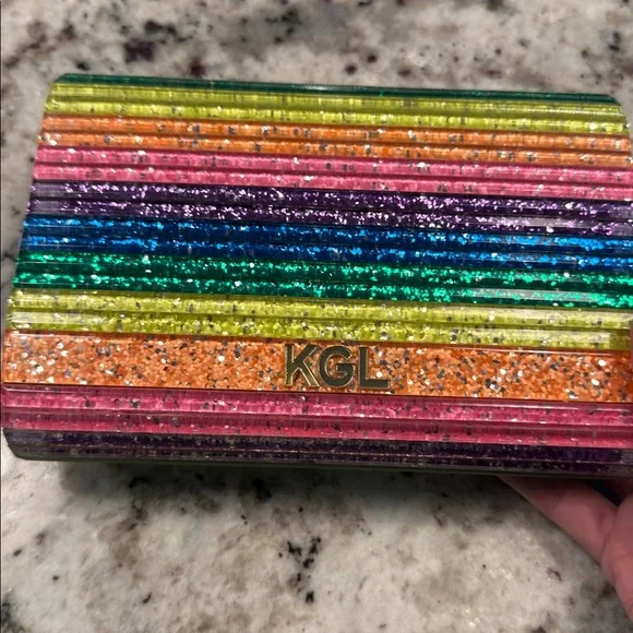 KURT GEIGER Party Eagle clutch on chain glitter plastic leather NEON multicolor - Picture 3 of 4